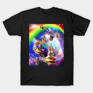 Space Galaxy Laser Lazer Cat Cats Burger Donut Pizza Rainbow T-Shirt